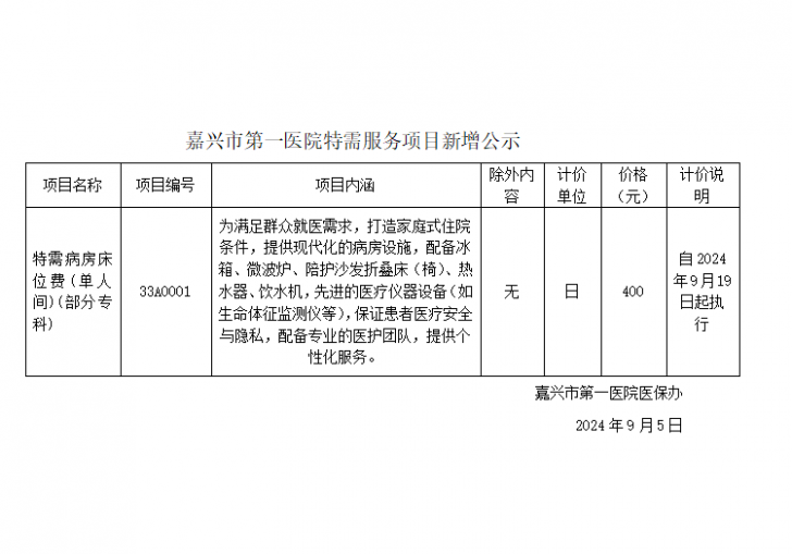 pg电子游戏app特需服务项目新增公示(特需病房床位费(单人间)).png